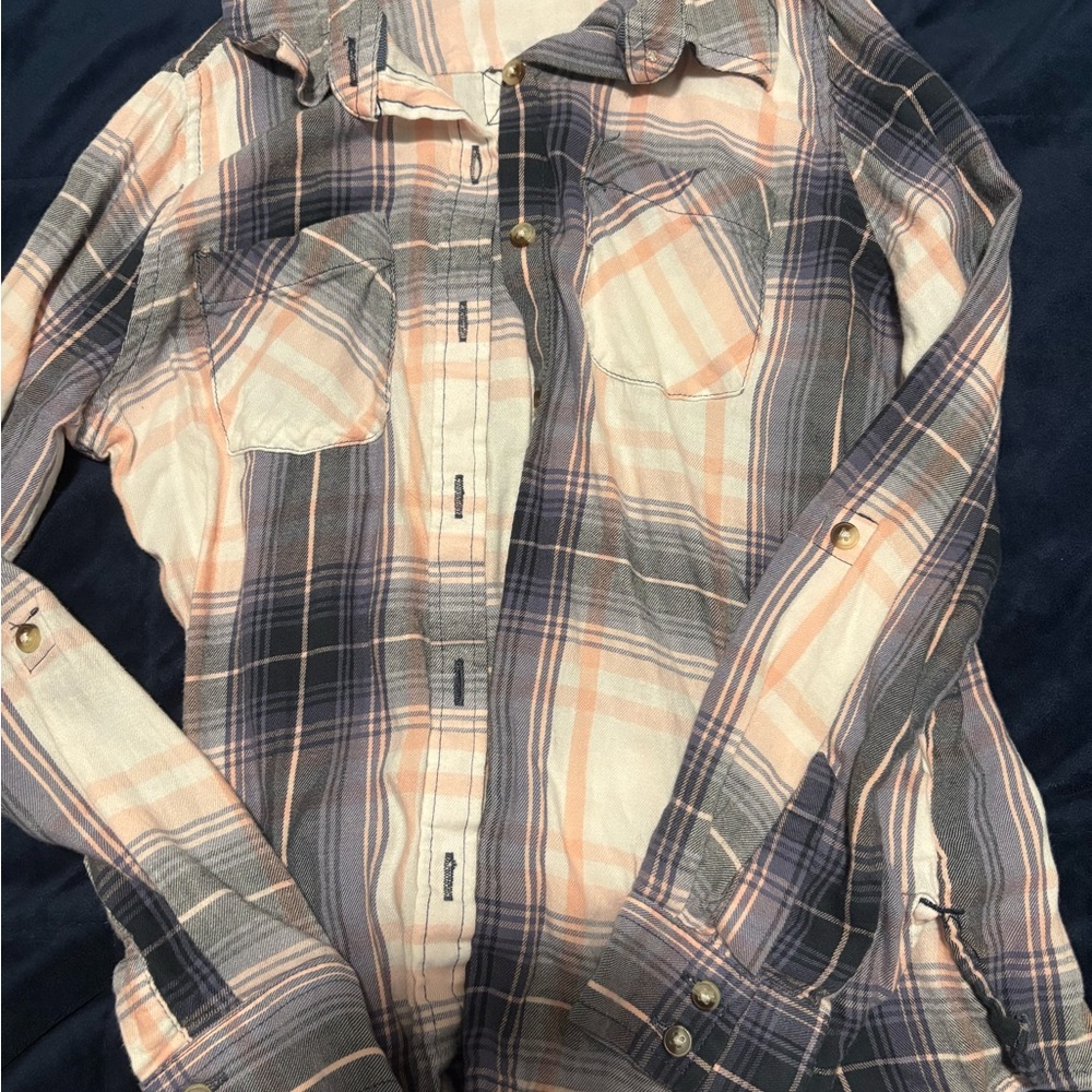 Plaid Button-Up Shirt in Pink and Gray